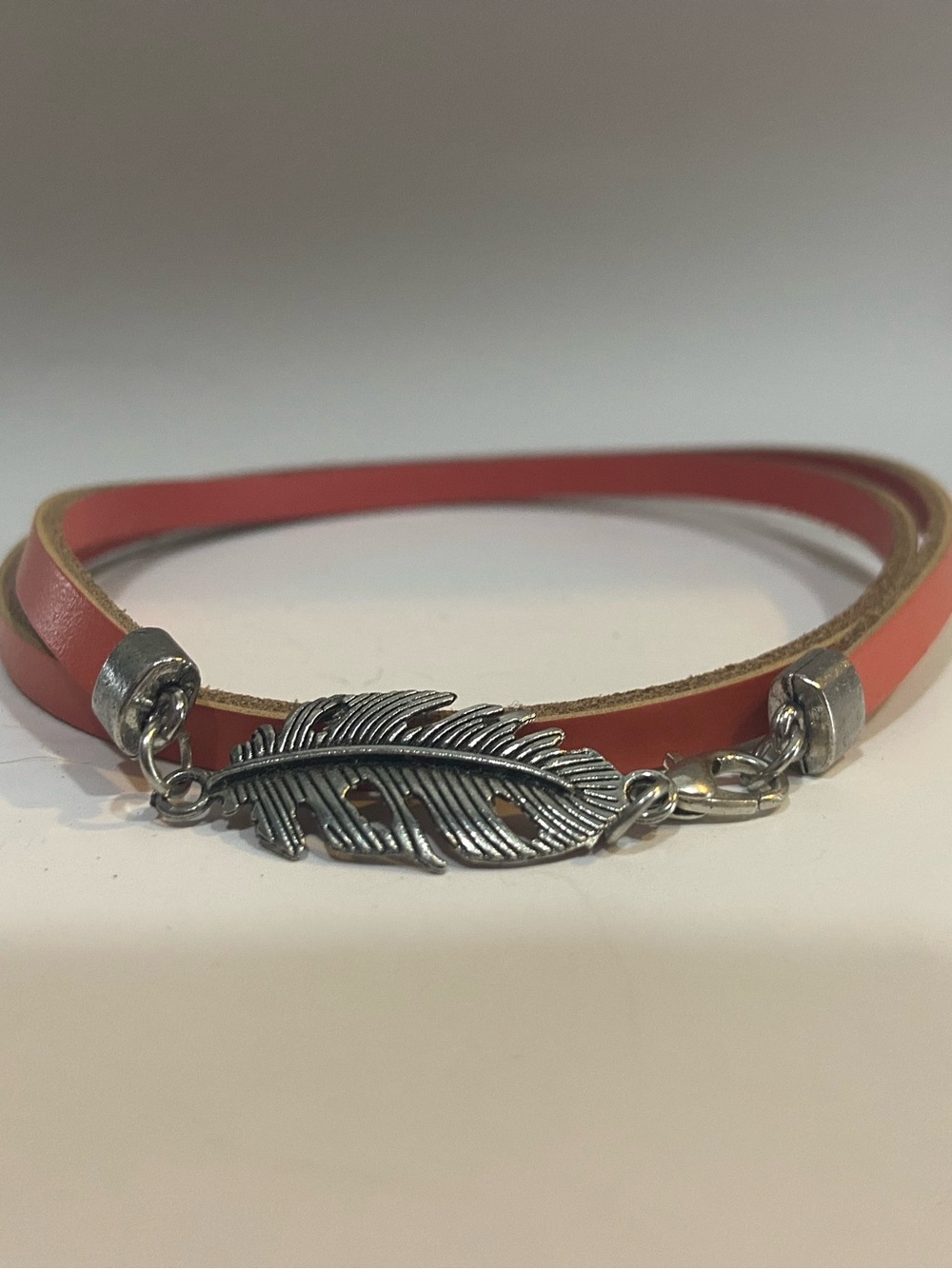 Silver Feather Orange Wrap Bracelet - Women Accessories